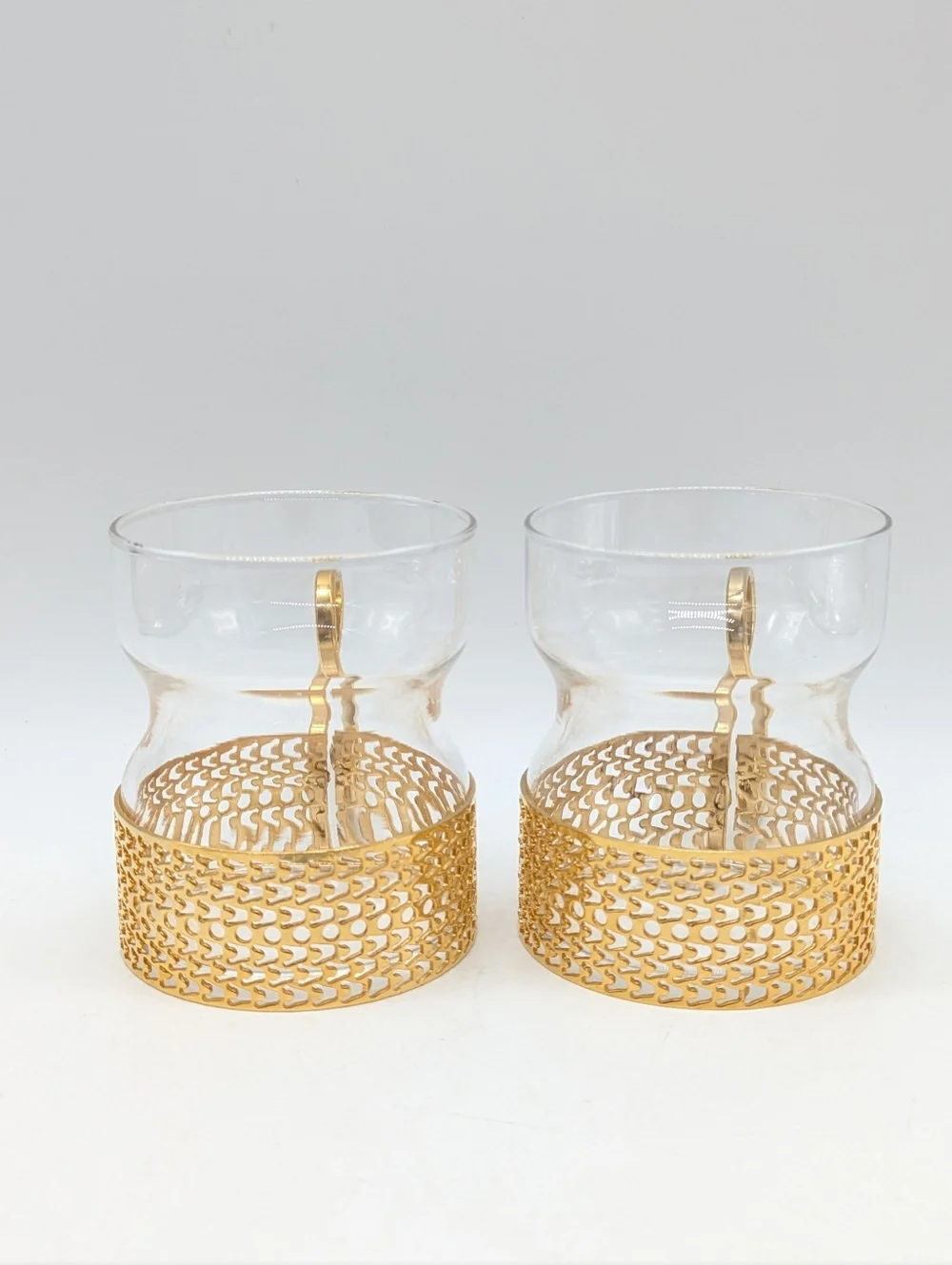 Vintage Littala Tsaikka Gold Tone Textured Glasses Set Of Two